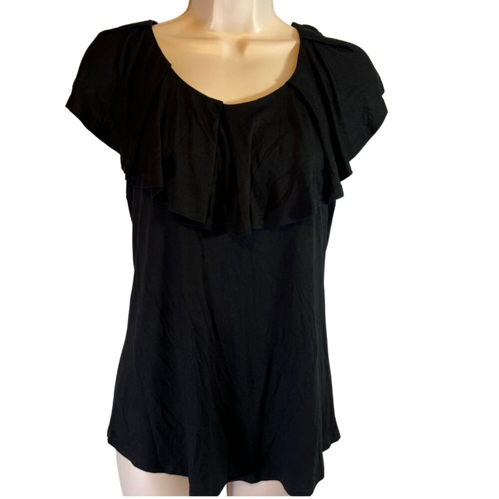Cable‎ & Gauge NWT Ruffle Collar Sleeveless Top Black Size Small